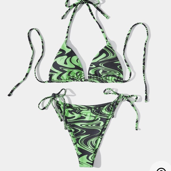 Other - Halara Green Swirly Psychedelic Watercolor Print Triangle Bikini